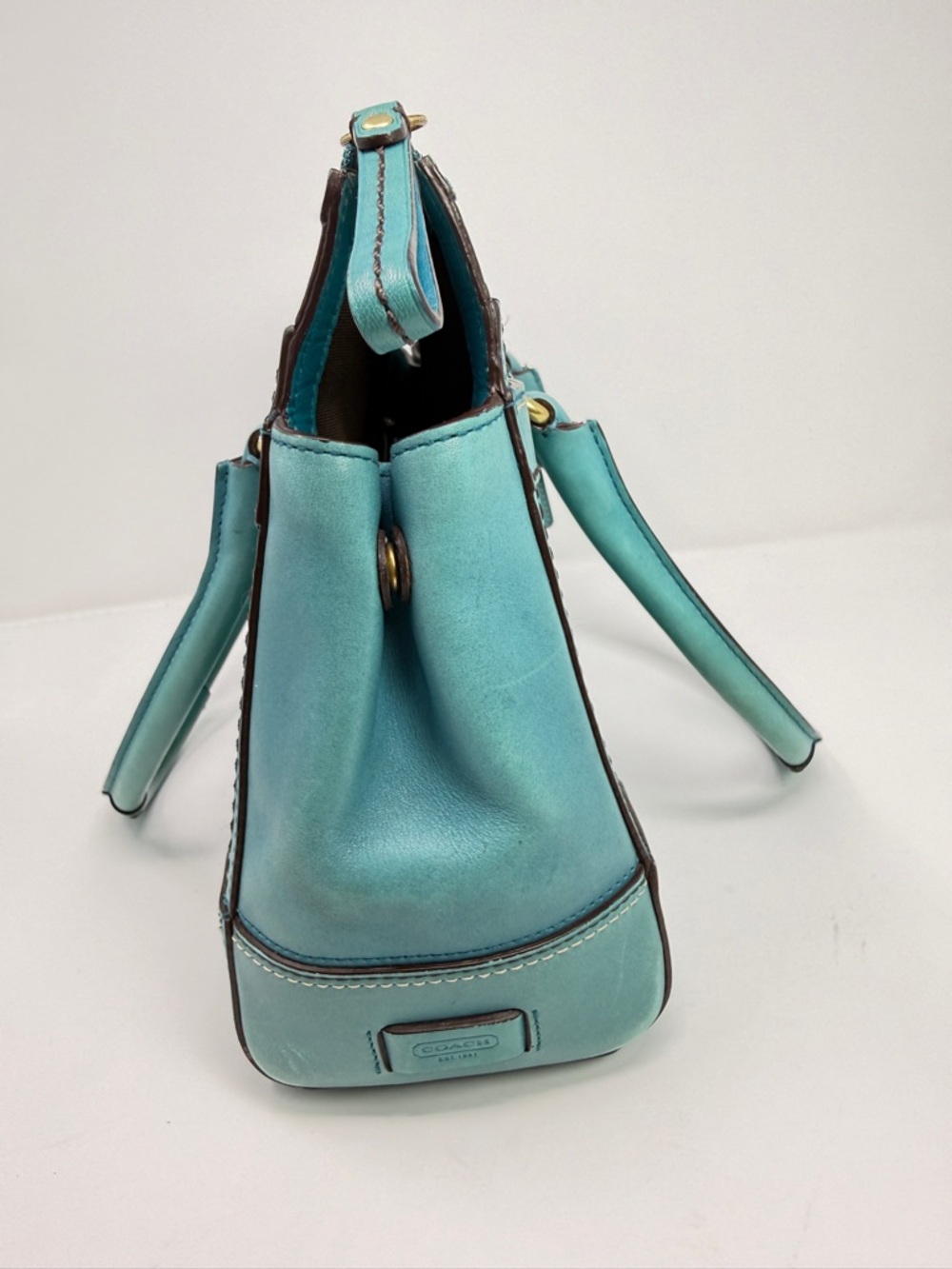 Coach Hampton Carry All Leather Satchel Handbag Turquoise Blue 11047-April 2007 - Picture 12 of 16